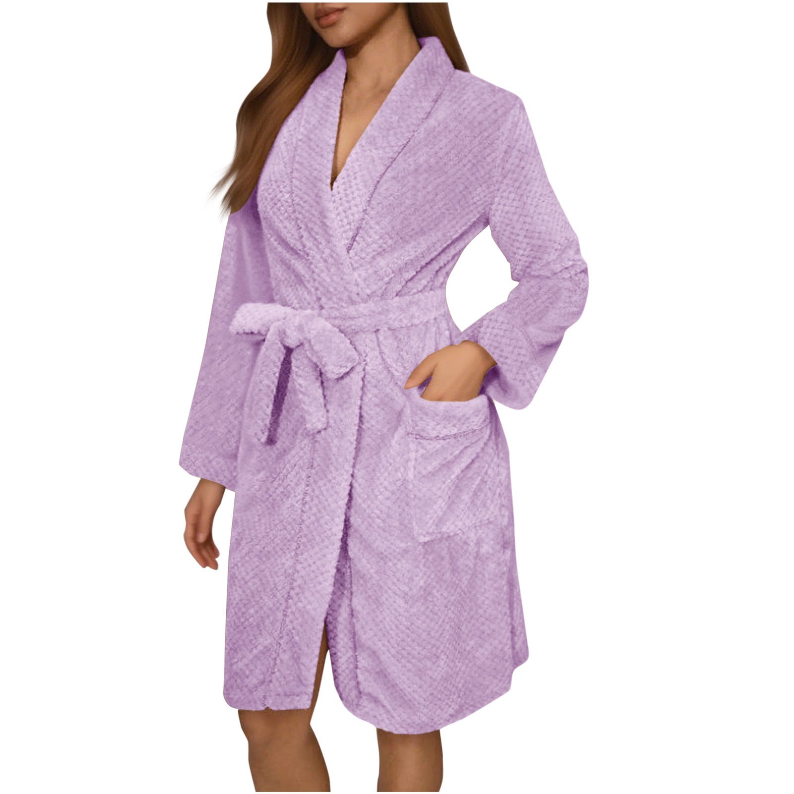 Damen Kuscheliger Bademantel mit Gürtel und Taschen Clinbands