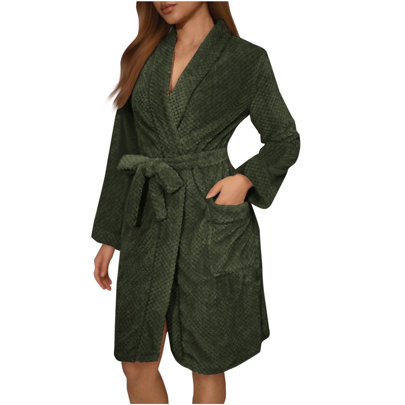 Damen Kuscheliger Bademantel mit Gürtel und Taschen Clinbands