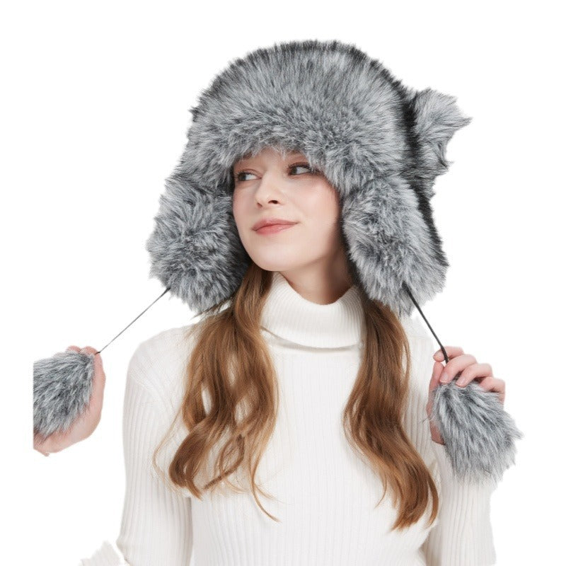 Damen Kuschelige Fellmütze mit Ohrenschutz und Bommel Clinbands