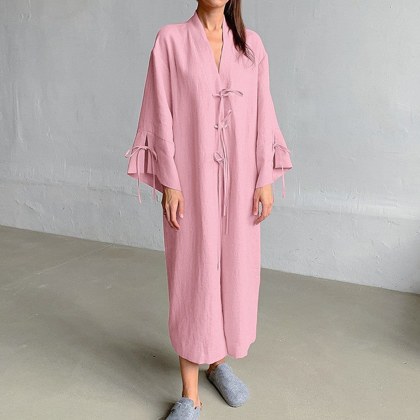 Damen Kimono-Style Morgenmantel mit verspieltem Rüschendetail Clinbands