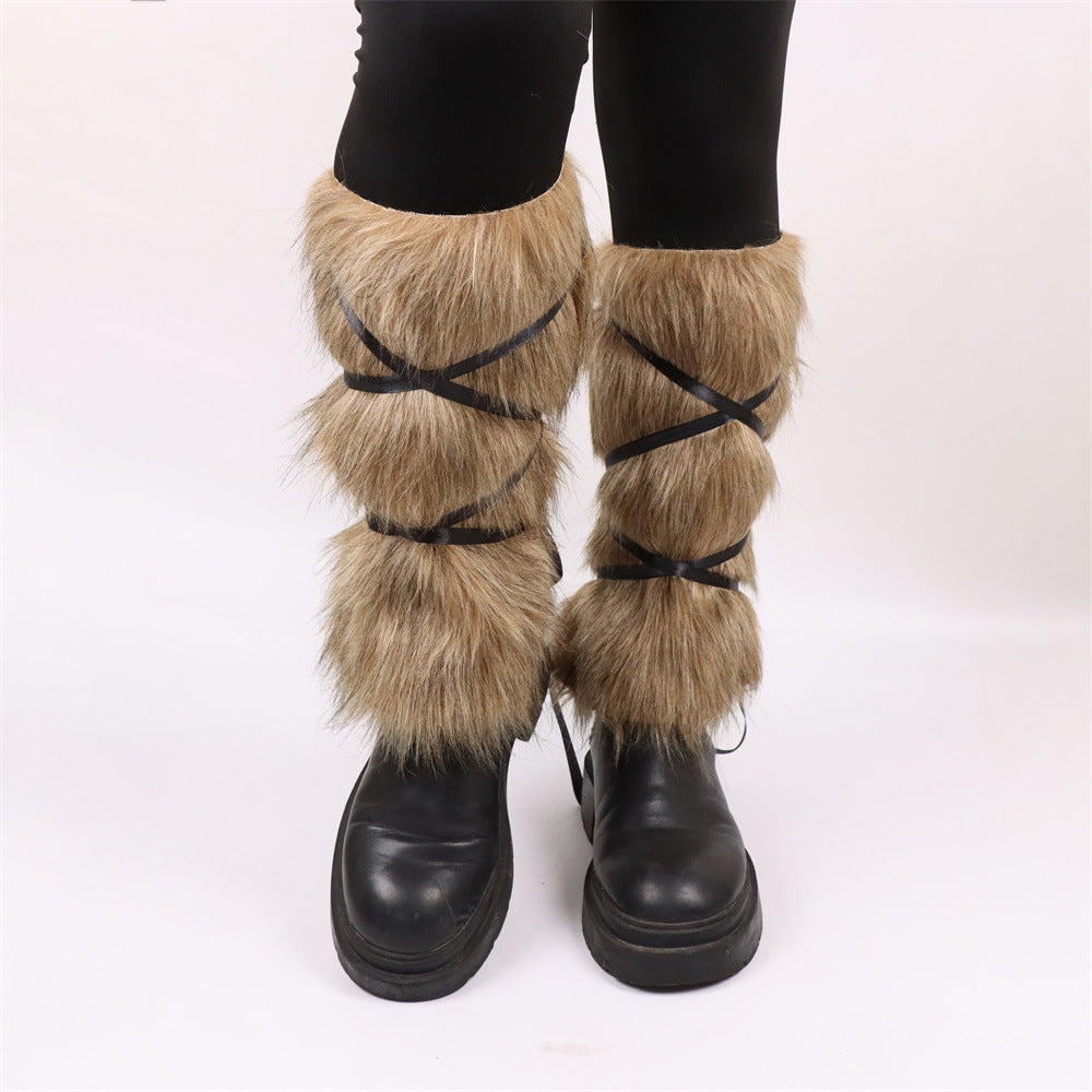 Damen Flauschige Beinstulpen mit Riemen Clinbands