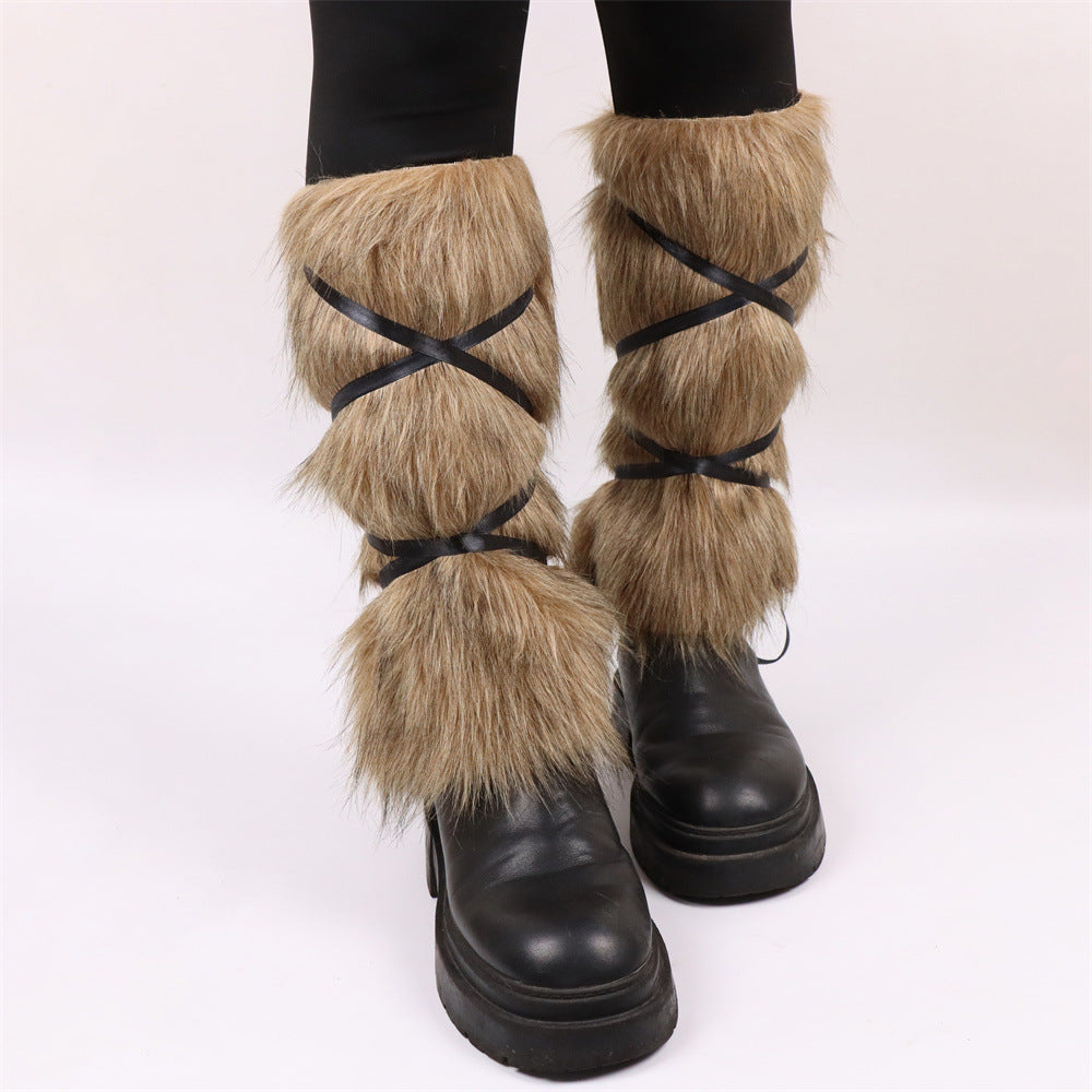 Damen Flauschige Beinstulpen mit Riemen Clinbands
