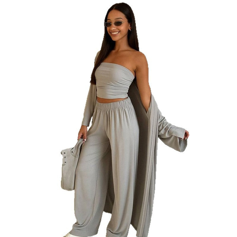 Damen elegantes 3-teiliges Set mit weitem Hosen und tailliertem Oberteil Clinbands