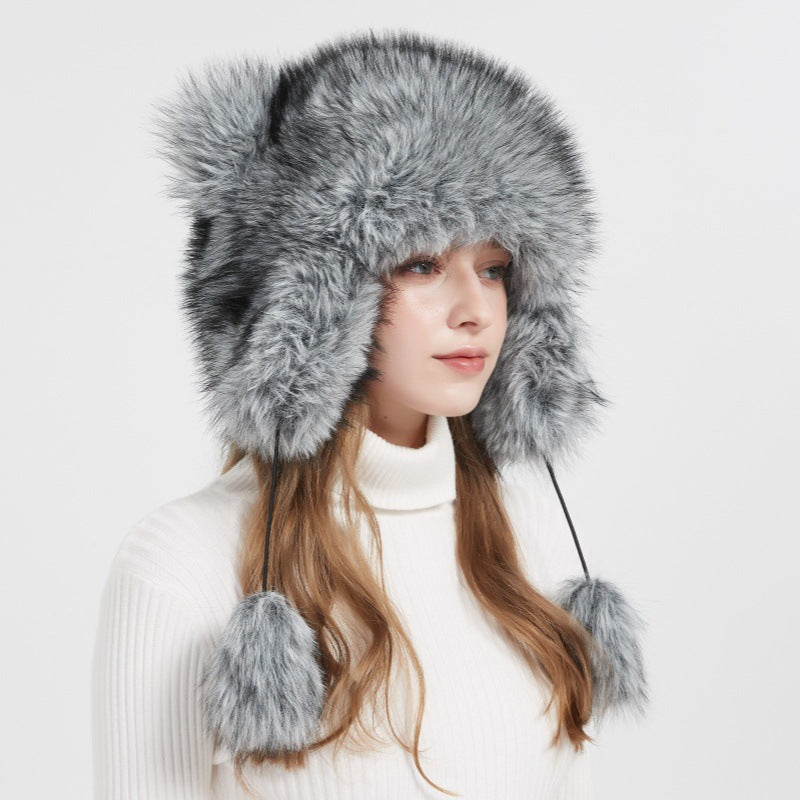 Damen Kuschelige Fellmütze mit Ohrenschutz und Bommel Clinbands