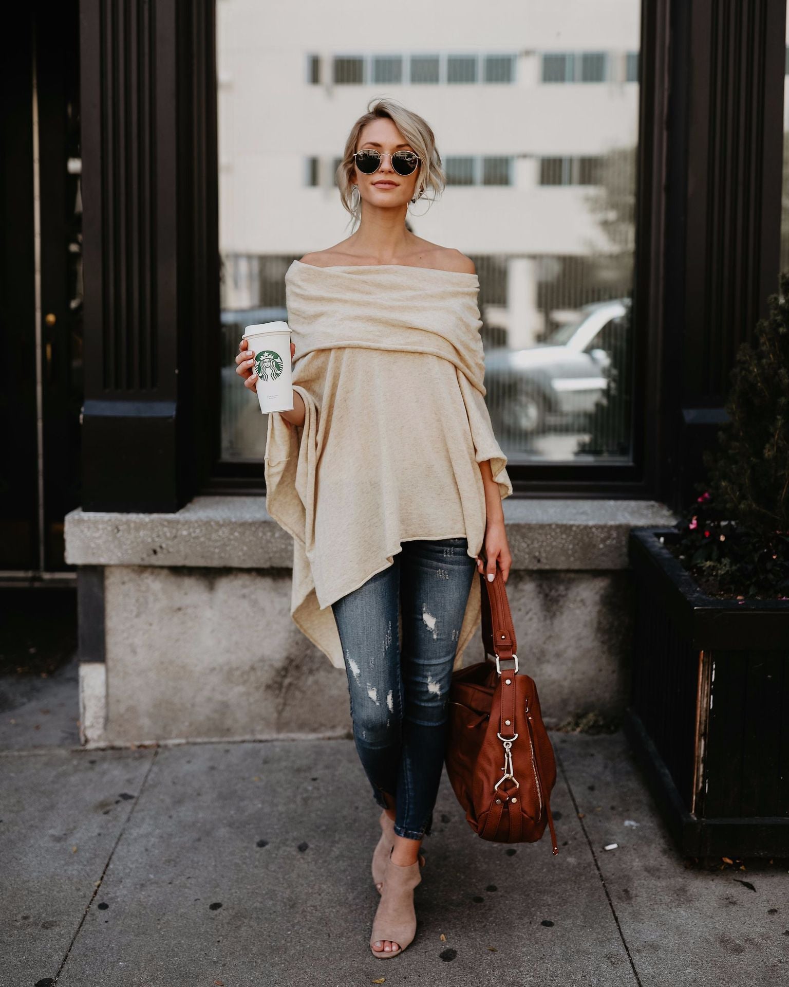 Damen lässiger Poncho mit asymmetrischem Saum Clinbands
