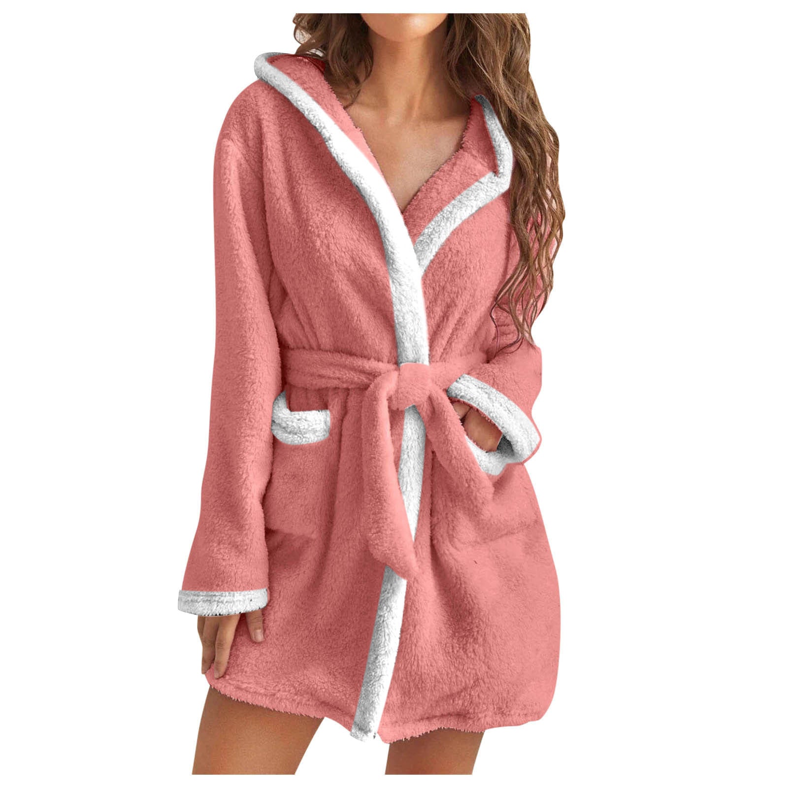 Damen Kuscheliger Bademantel mit weichem Sherpa-Futter und praktischen Taschen Clinbands