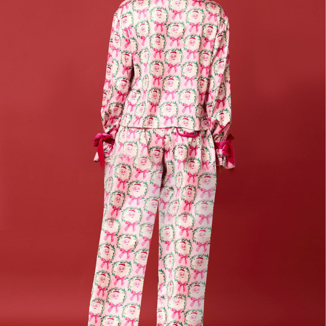 Damen luxuriöses Satin-Pyjama-Set mit niedlichem Nutcracker-Motiv Clinbands