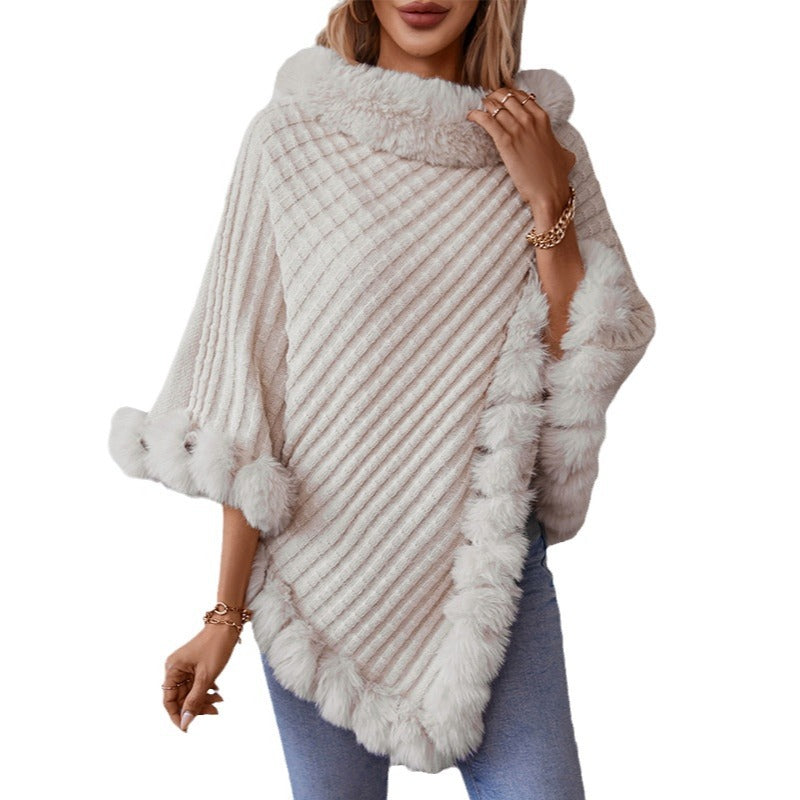 Damen kuschelige Strickdecke mit luxuriösem Kunstfellbesatz Clinbands
