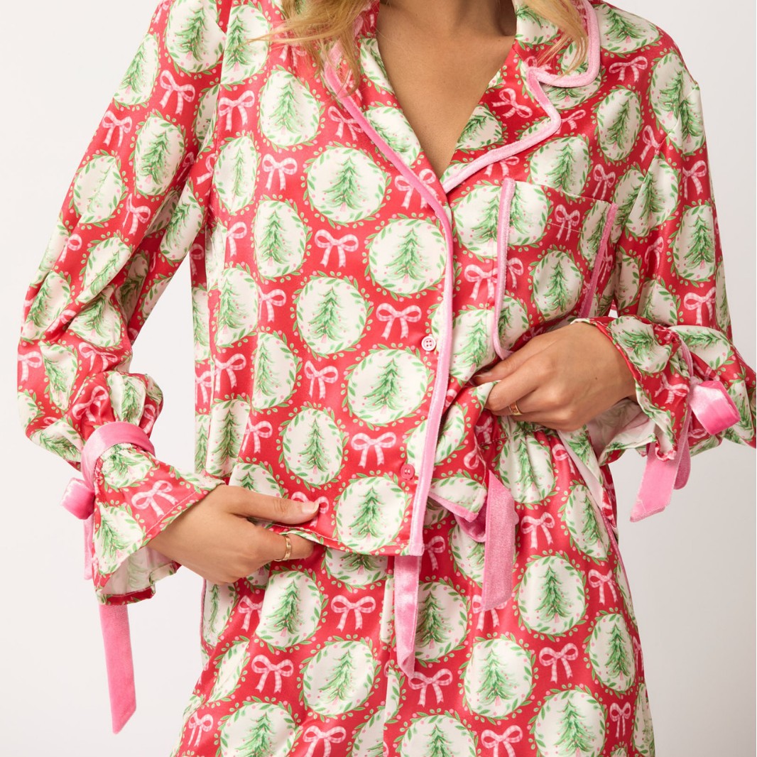 Damen luxuriöses Satin-Pyjama-Set mit niedlichem Nutcracker-Motiv Clinbands