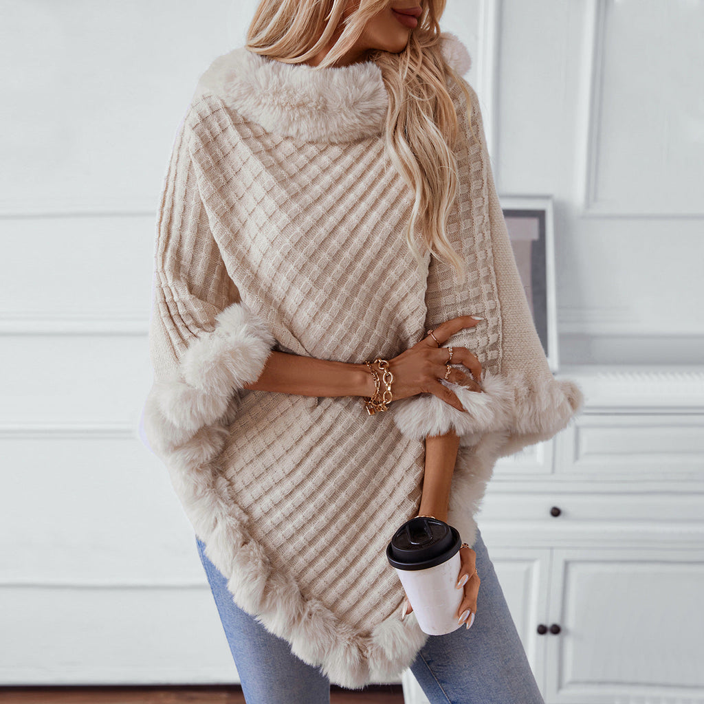 Damen kuschelige Strickdecke mit luxuriösem Kunstfellbesatz Clinbands