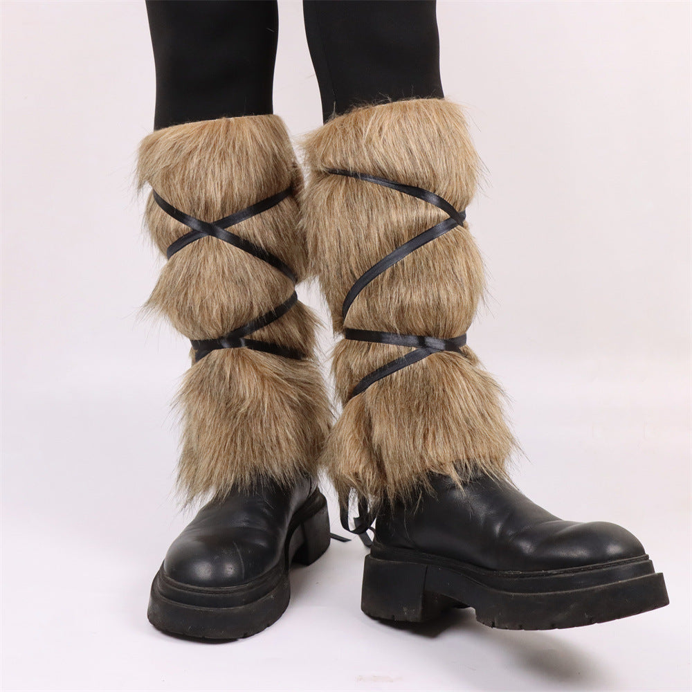 Damen Flauschige Beinstulpen mit Riemen Clinbands