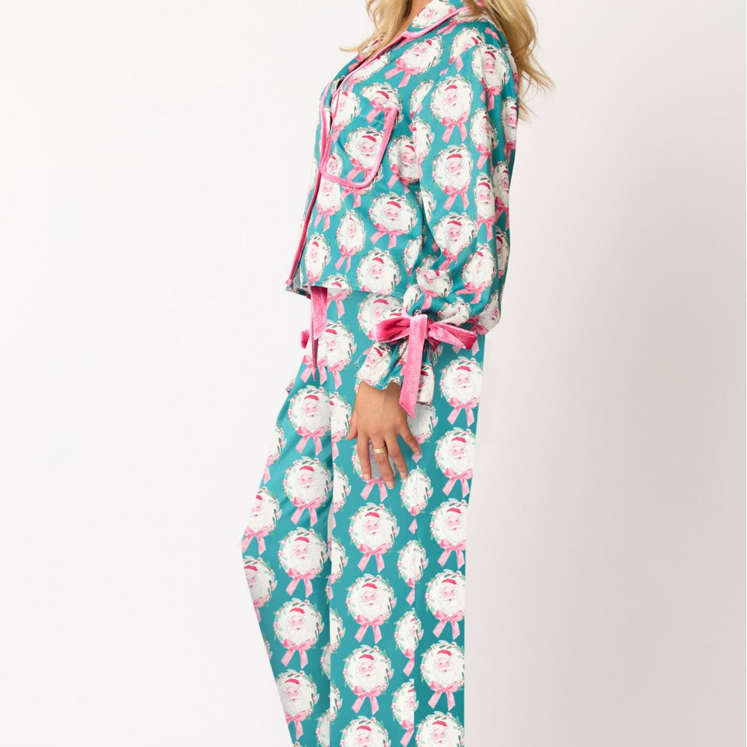 Damen luxuriöses Satin-Pyjama-Set mit niedlichem Nutcracker-Motiv Clinbands