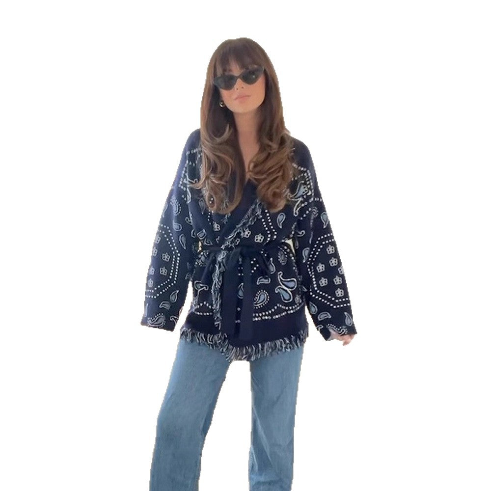 Damen Fransen Poncho mit Bandana-Muster Clinbands
