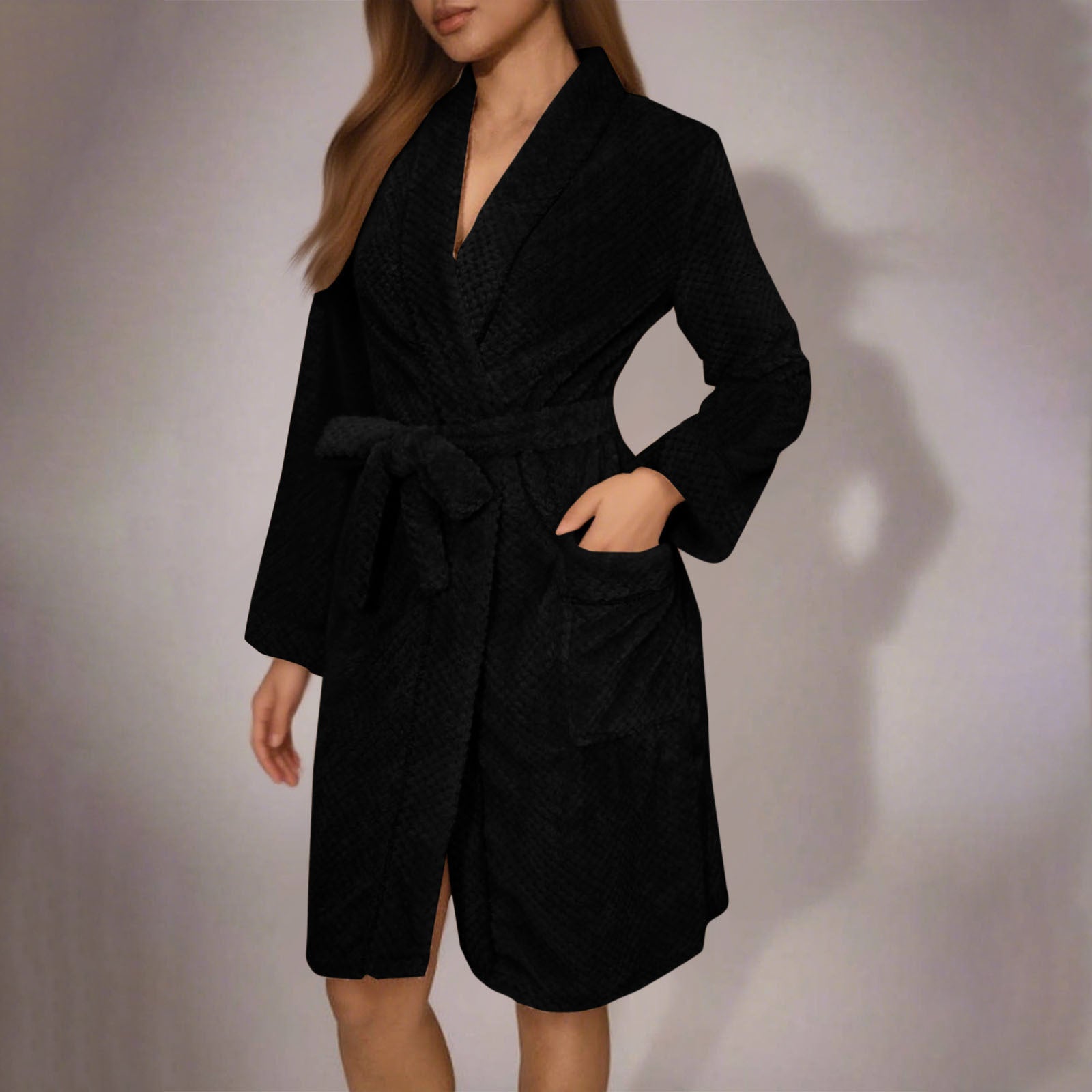 Damen Kuscheliger Bademantel mit Gürtel und Taschen Clinbands