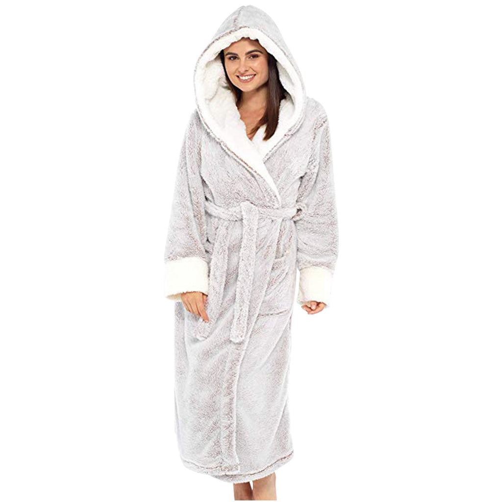 Damen Kuscheliger Fleece-Morgenmantel mit Kapuze und Gürtel Clinbands