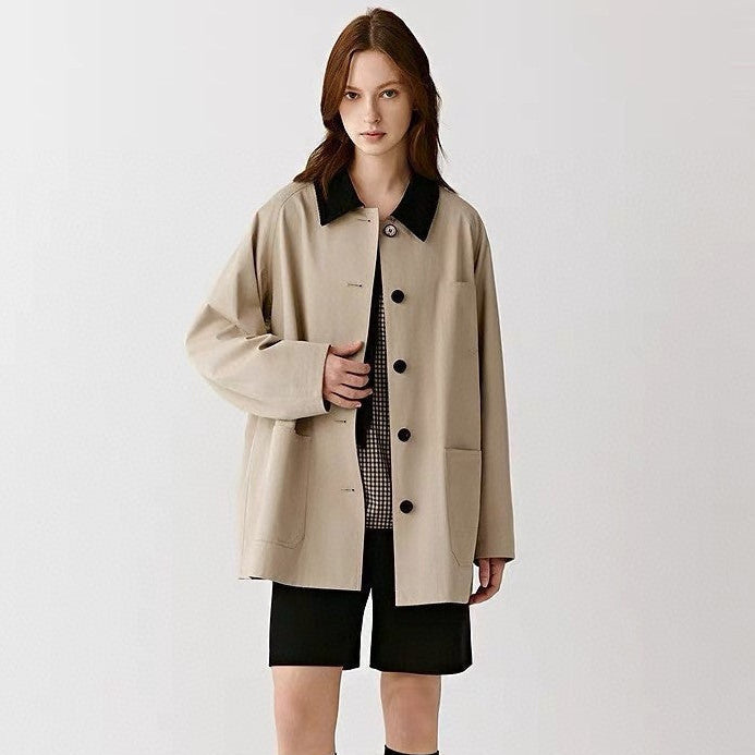 Jacke Damen Khaki mit strukturiertem Kragen – Oxford Barn Jacket