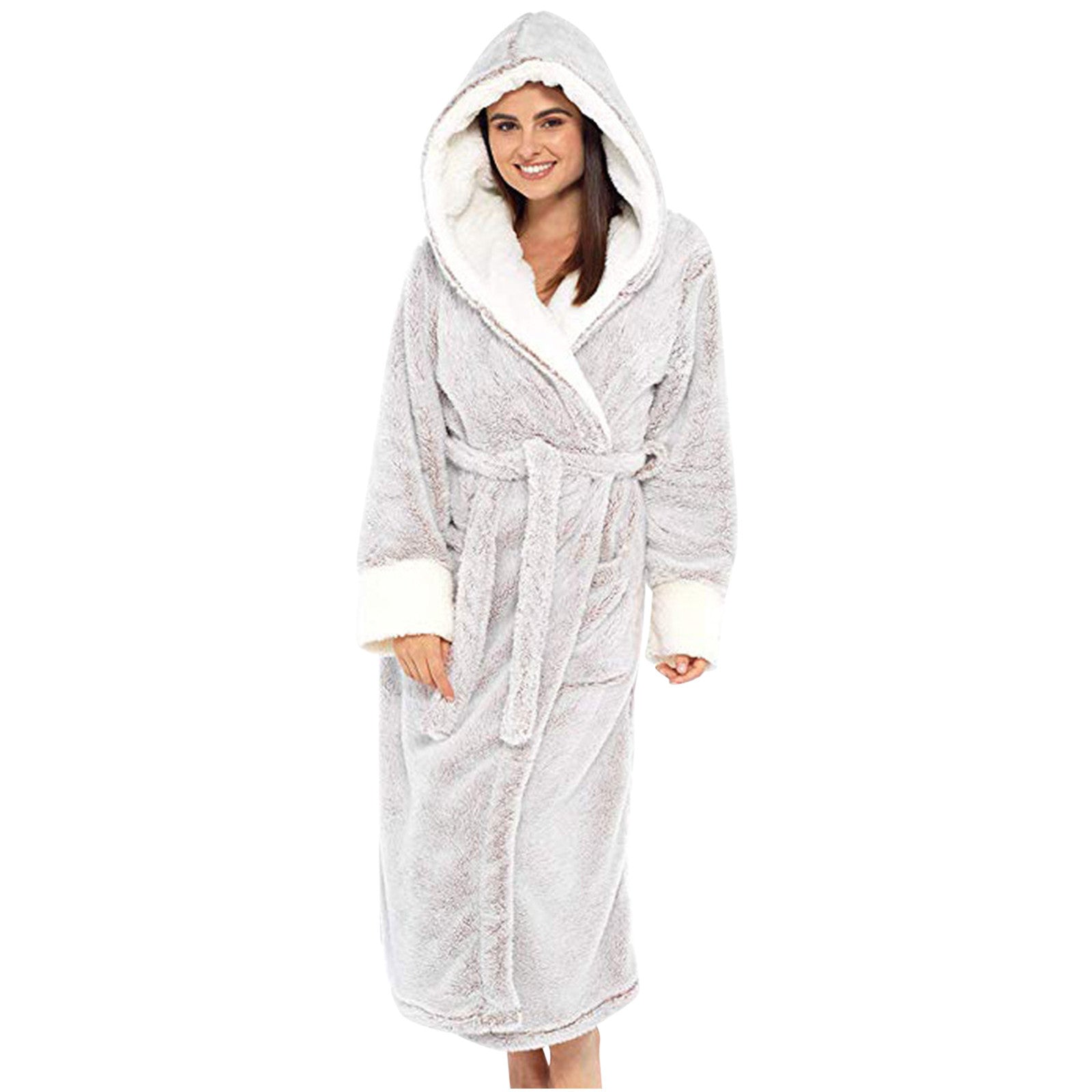 Damen Kuscheliger Fleece-Morgenmantel mit Kapuze und Gürtel Clinbands