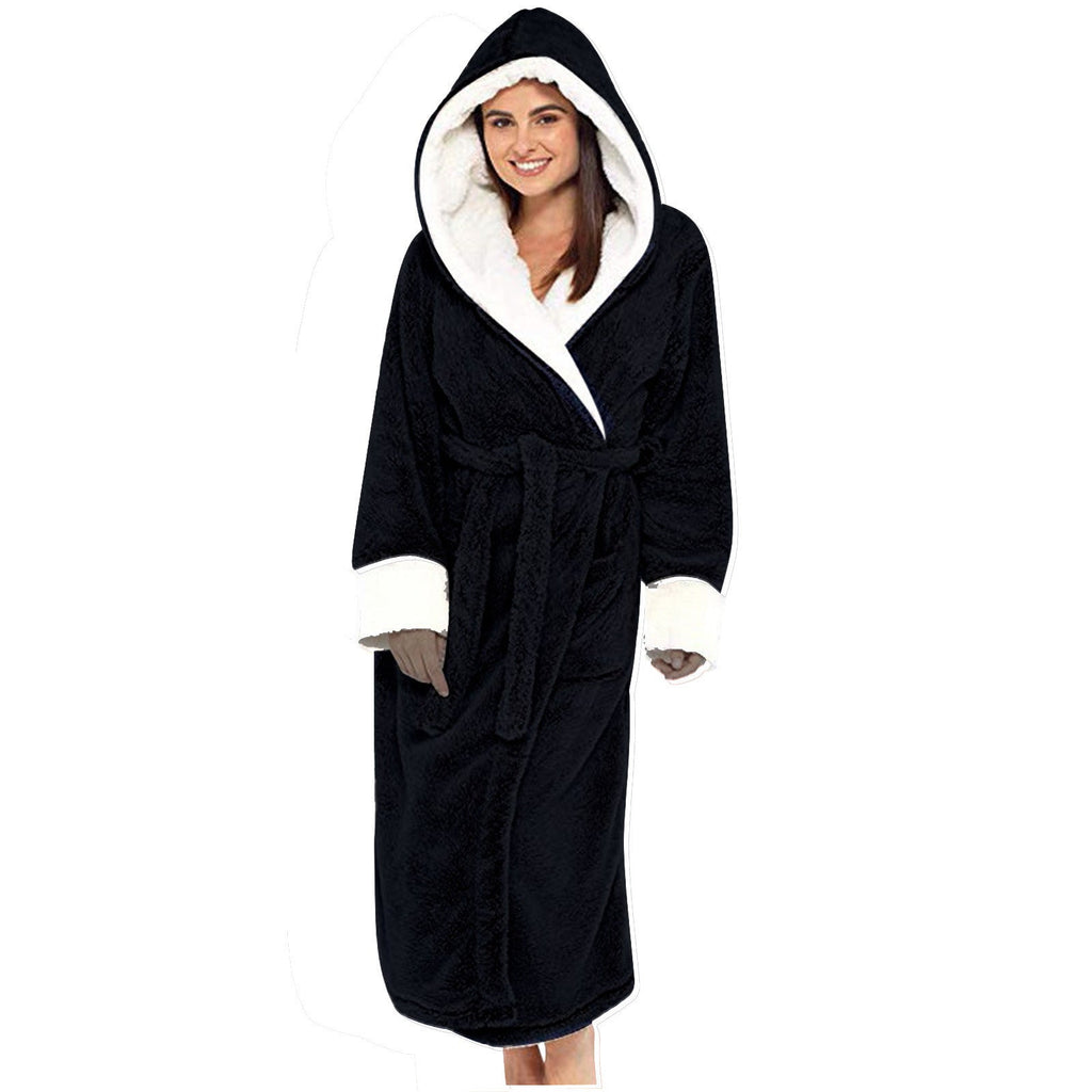 Damen Kuscheliger Fleece-Morgenmantel mit Kapuze und Gürtel Clinbands