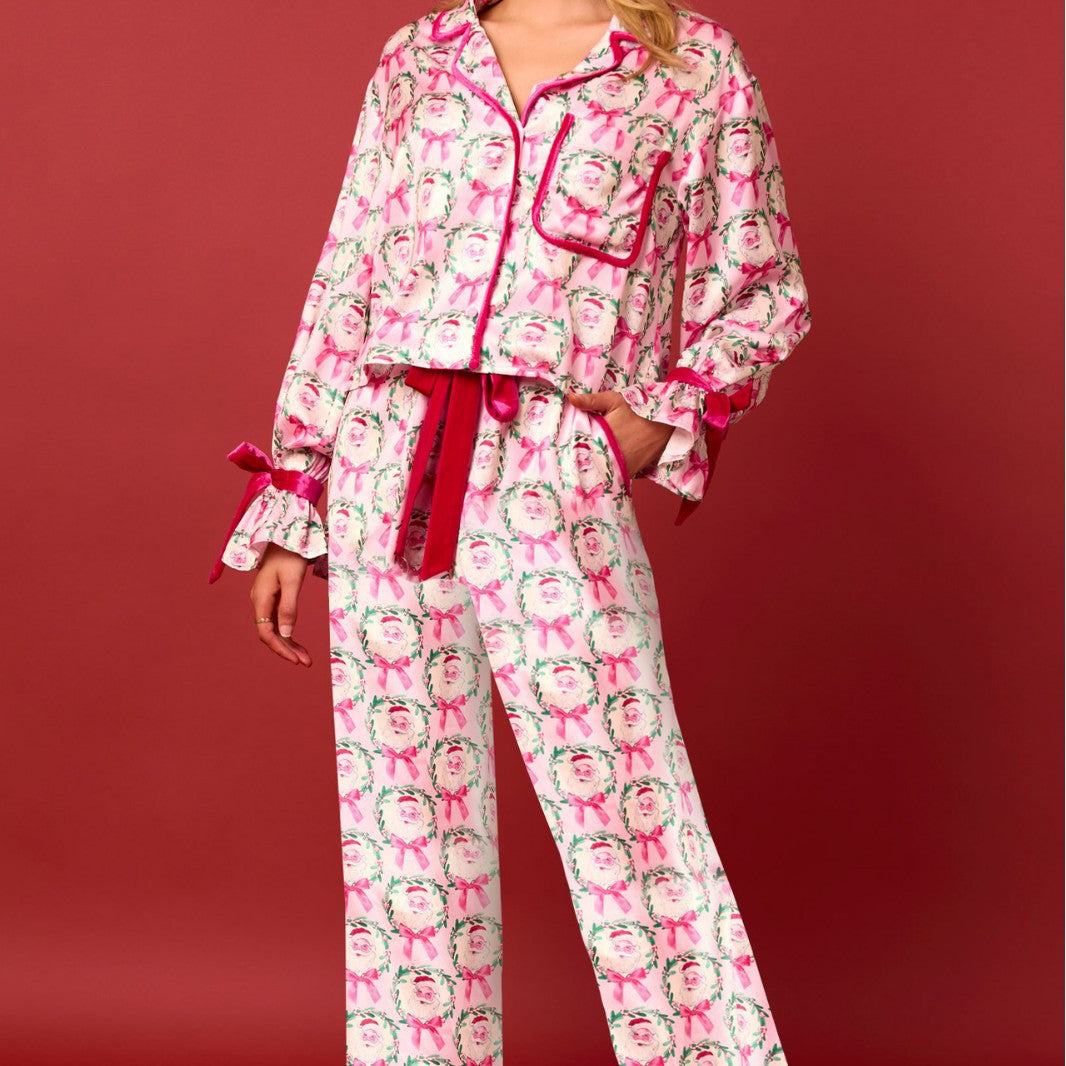 Damen luxuriöses Satin-Pyjama-Set mit niedlichem Nutcracker-Motiv Clinbands
