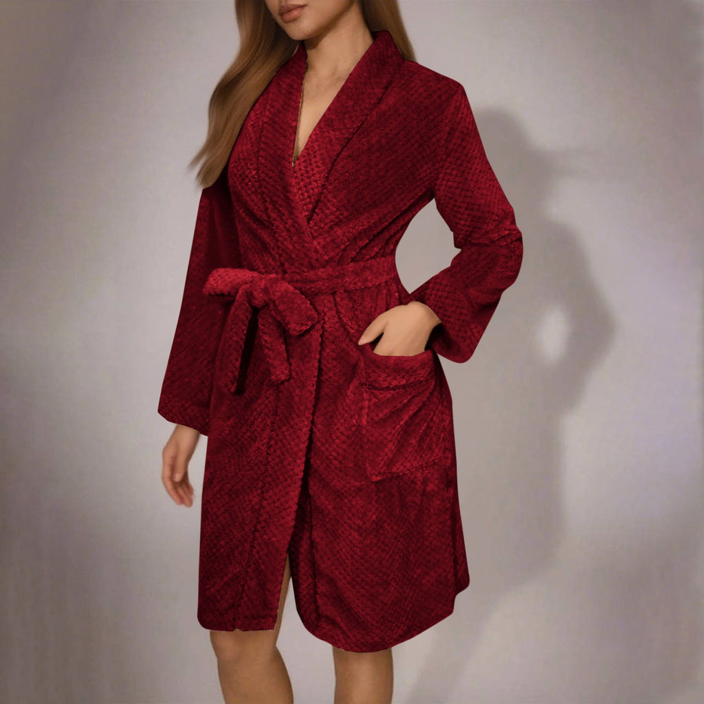 Damen Kuscheliger Bademantel mit Gürtel und Taschen Clinbands