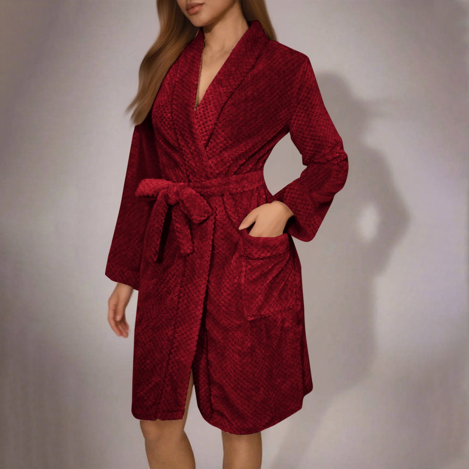 Damen Kuscheliger Bademantel mit Gürtel und Taschen Clinbands