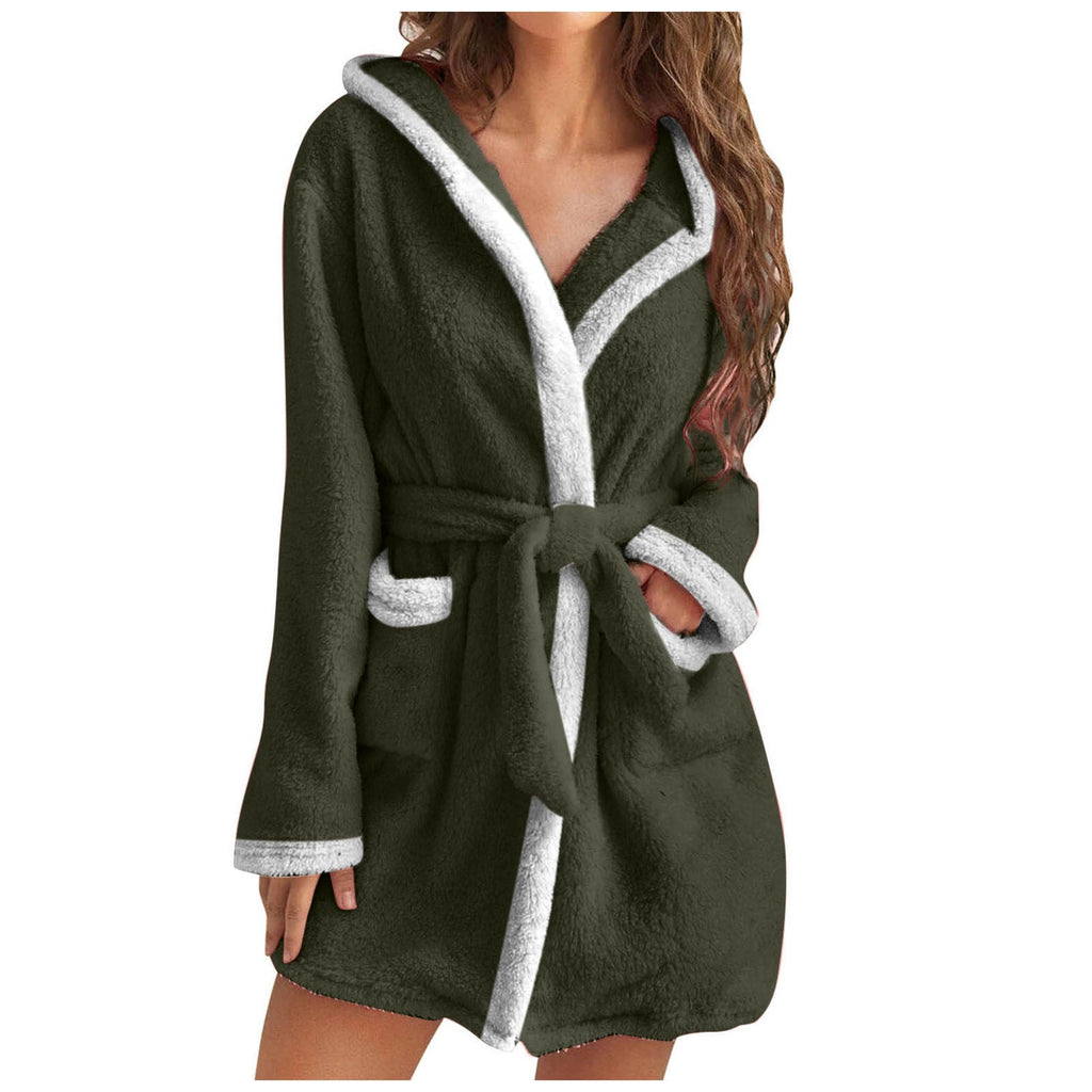 Damen Kuscheliger Bademantel mit weichem Sherpa-Futter und praktischen Taschen Clinbands