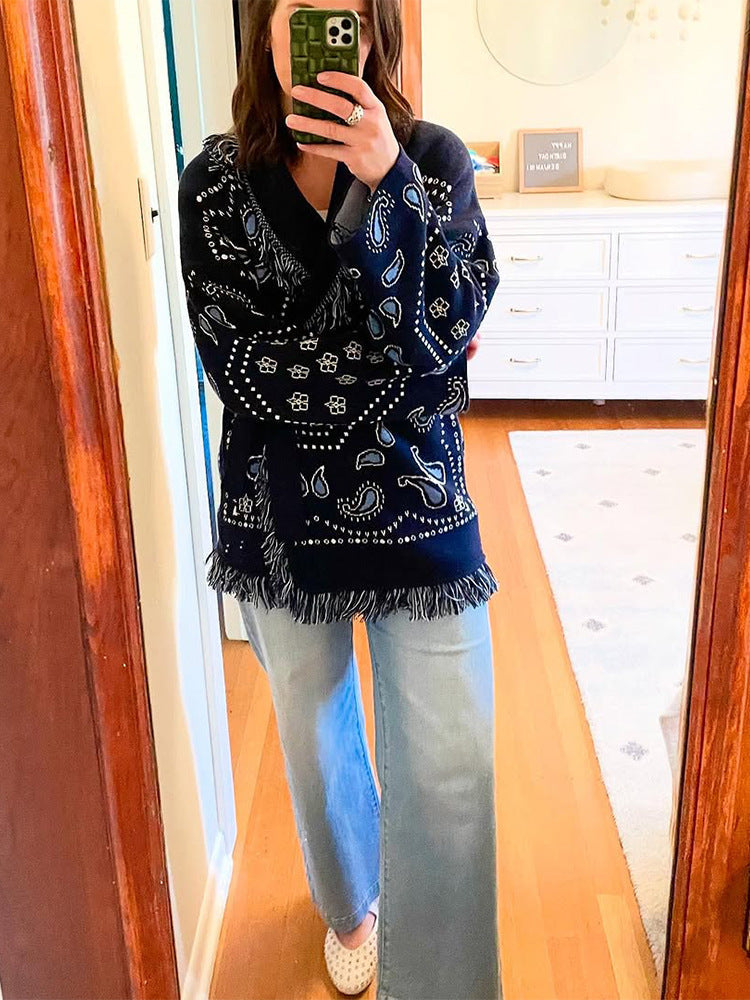 Damen Fransen Poncho mit Bandana-Muster Clinbands