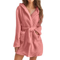 Damen Fleece Bademantel mit Kapuze und Gürtel Clinbands
