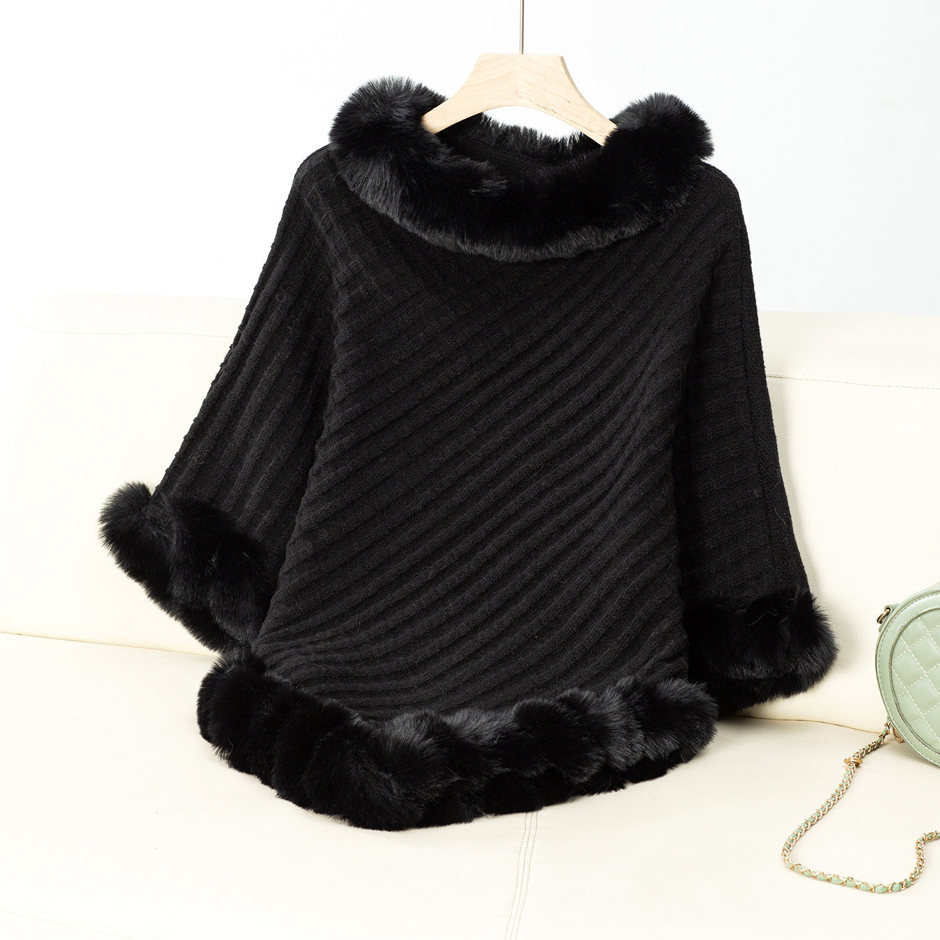 Damen kuschelige Strickdecke mit luxuriösem Kunstfellbesatz Clinbands