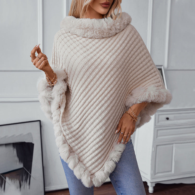 Damen kuschelige Strickdecke mit luxuriösem Kunstfellbesatz Clinbands