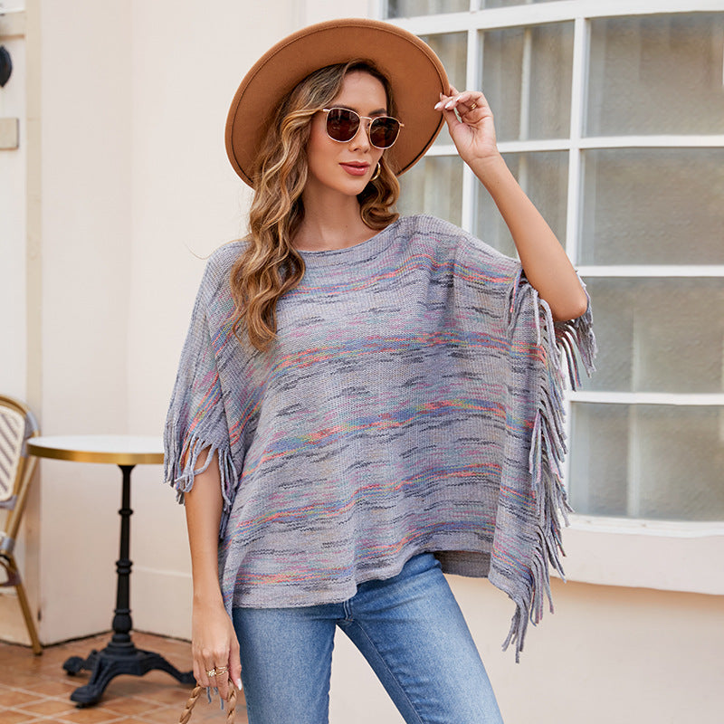 Damen kuscheliger Poncho mit fransigen Details Clinbands