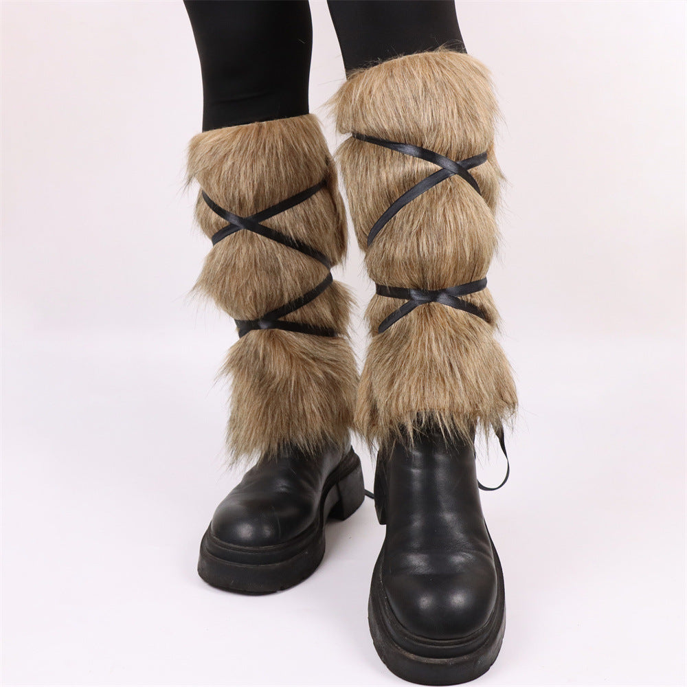 Damen Flauschige Beinstulpen mit Riemen Clinbands