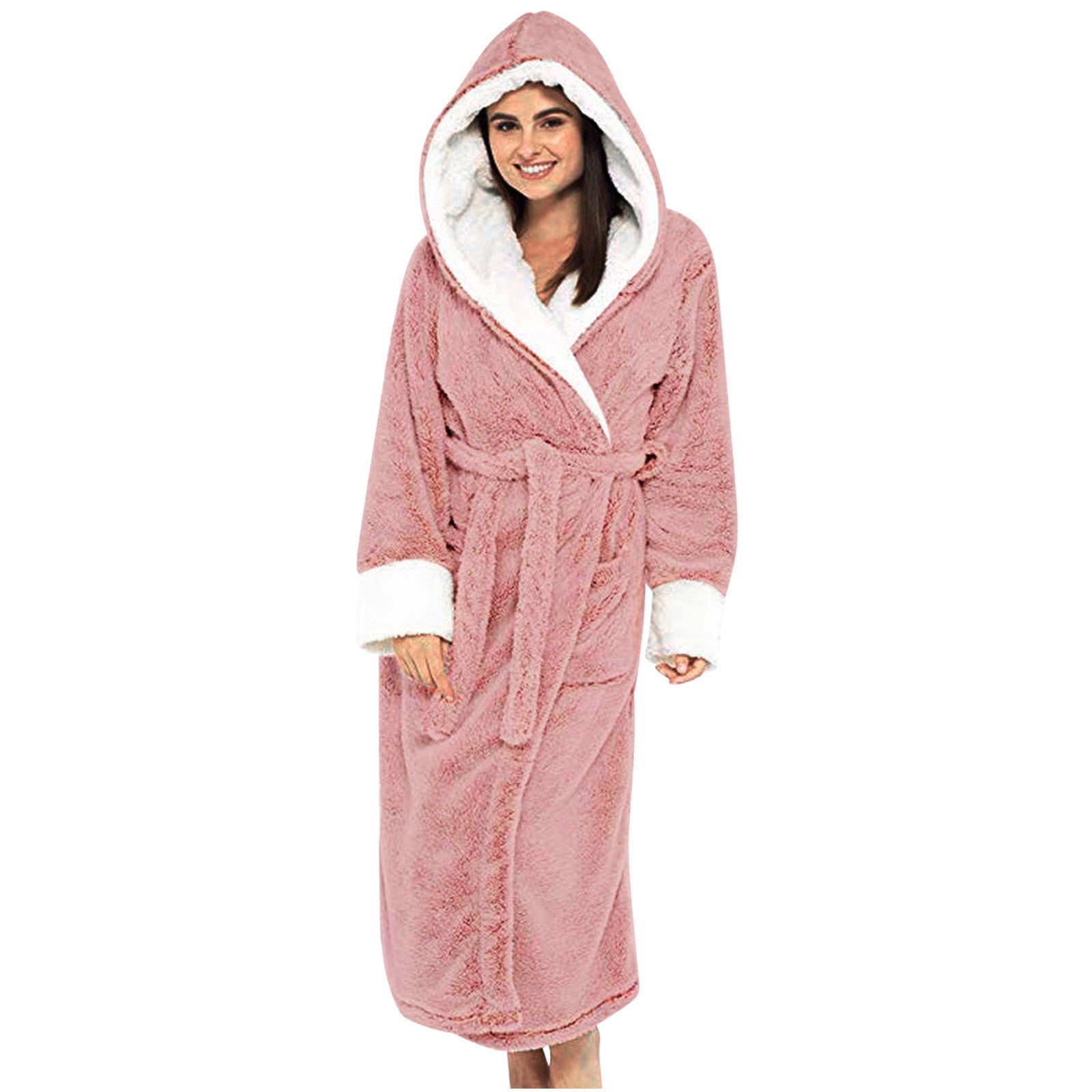 Damen Kuscheliger Fleece-Morgenmantel mit Kapuze und Gürtel Clinbands