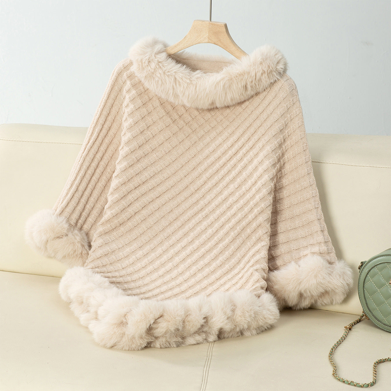 Damen kuschelige Strickdecke mit luxuriösem Kunstfellbesatz Clinbands