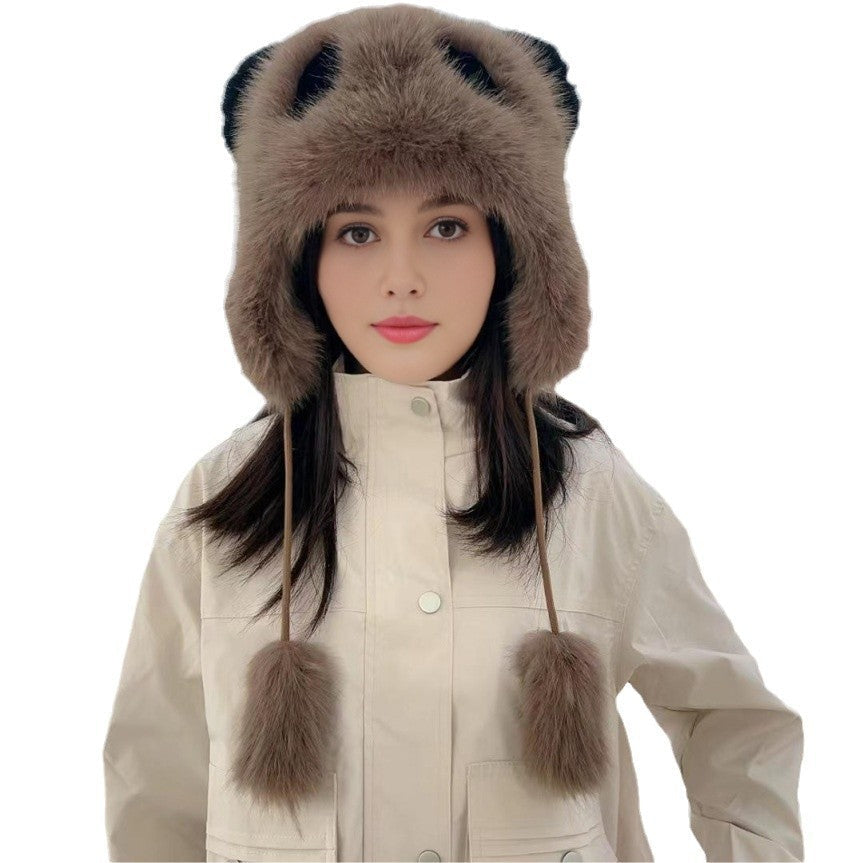 Damen Kuscheliger Panda-Mütze mit trendigen Ohren Clinbands