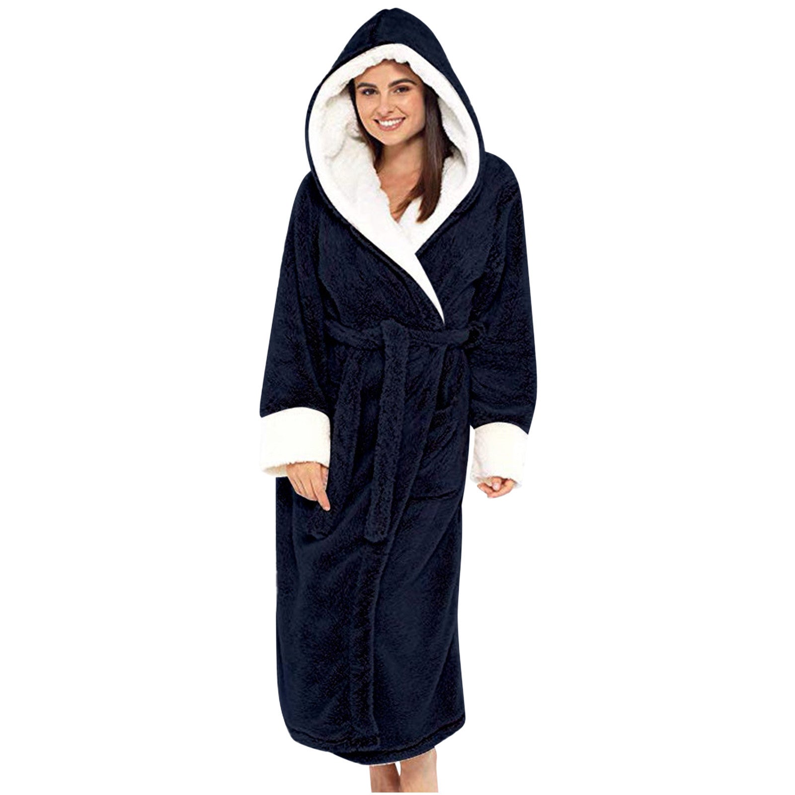 Damen Kuscheliger Fleece-Morgenmantel mit Kapuze und Gürtel Clinbands