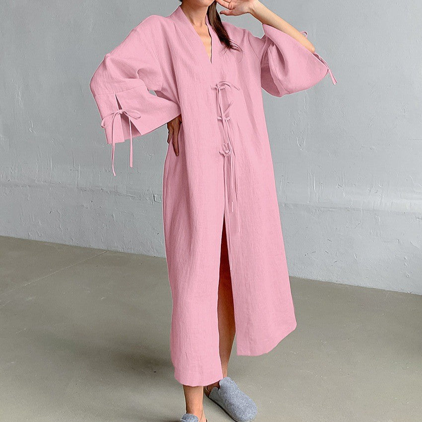 Damen Kimono-Style Morgenmantel mit verspieltem Rüschendetail Clinbands