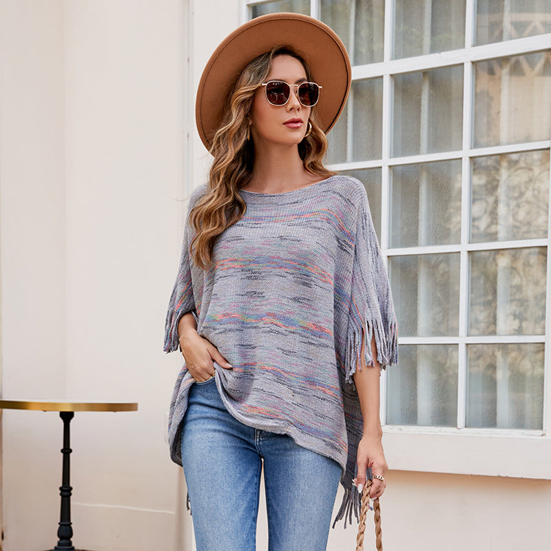 Damen kuscheliger Poncho mit fransigen Details Clinbands