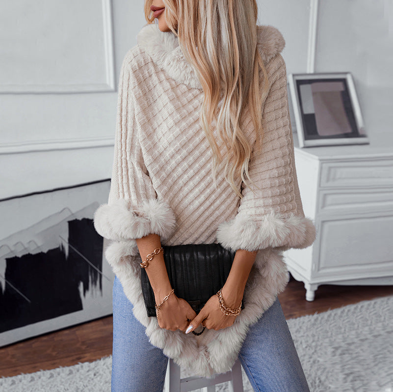 Damen kuschelige Strickdecke mit luxuriösem Kunstfellbesatz Clinbands