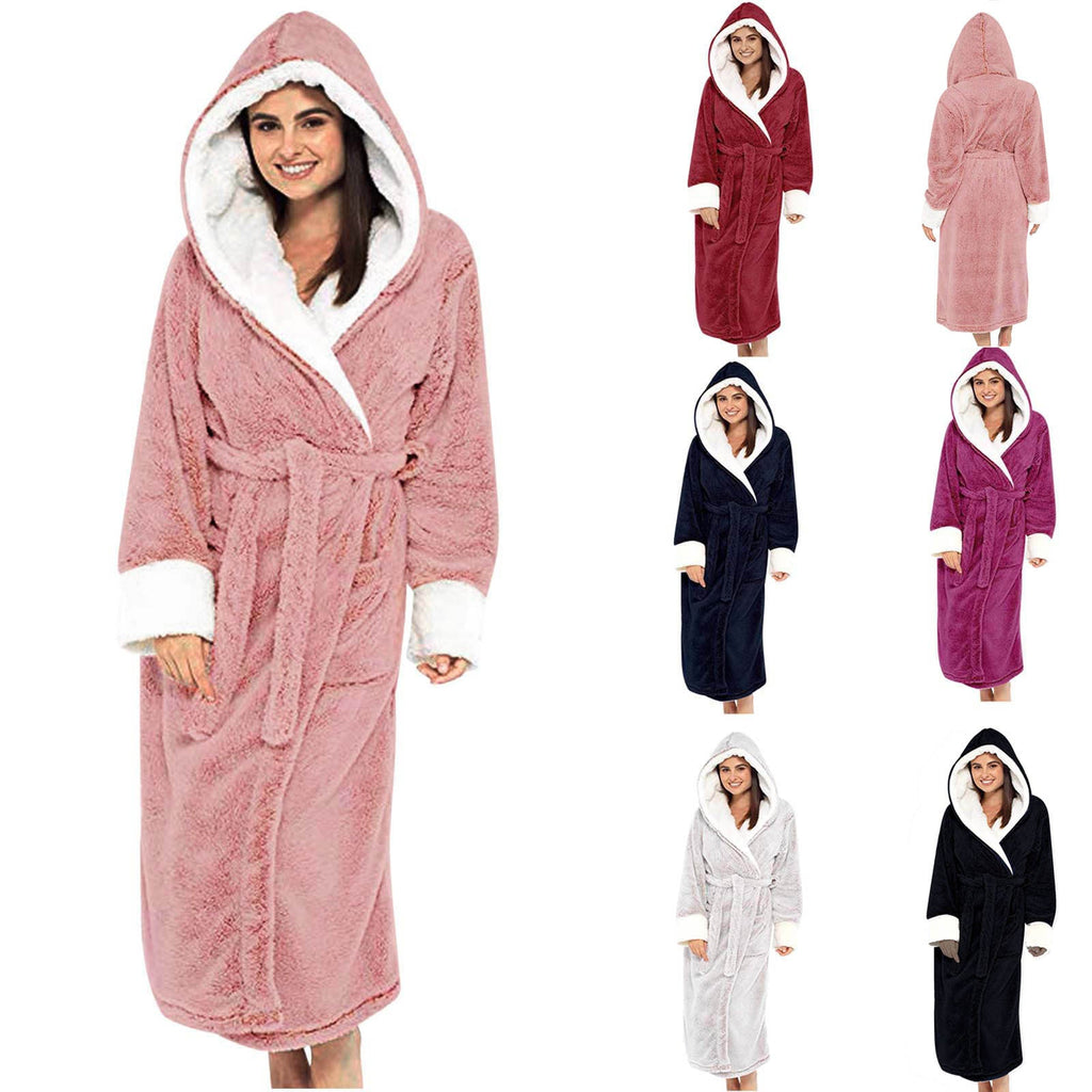 Damen Kuscheliger Fleece-Morgenmantel mit Kapuze und Gürtel Clinbands