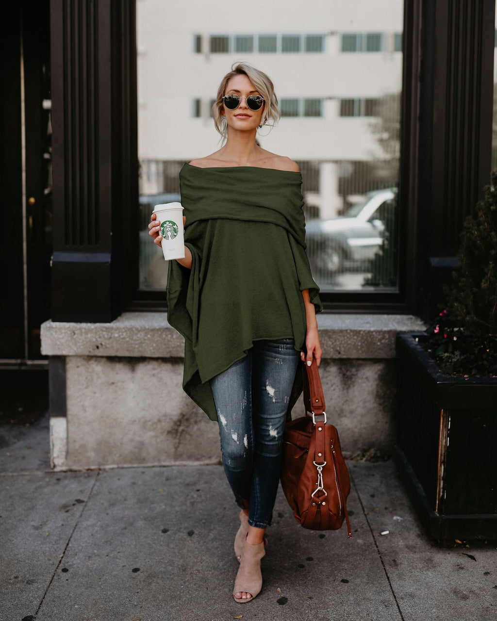 Damen lässiger Poncho mit asymmetrischem Saum Clinbands