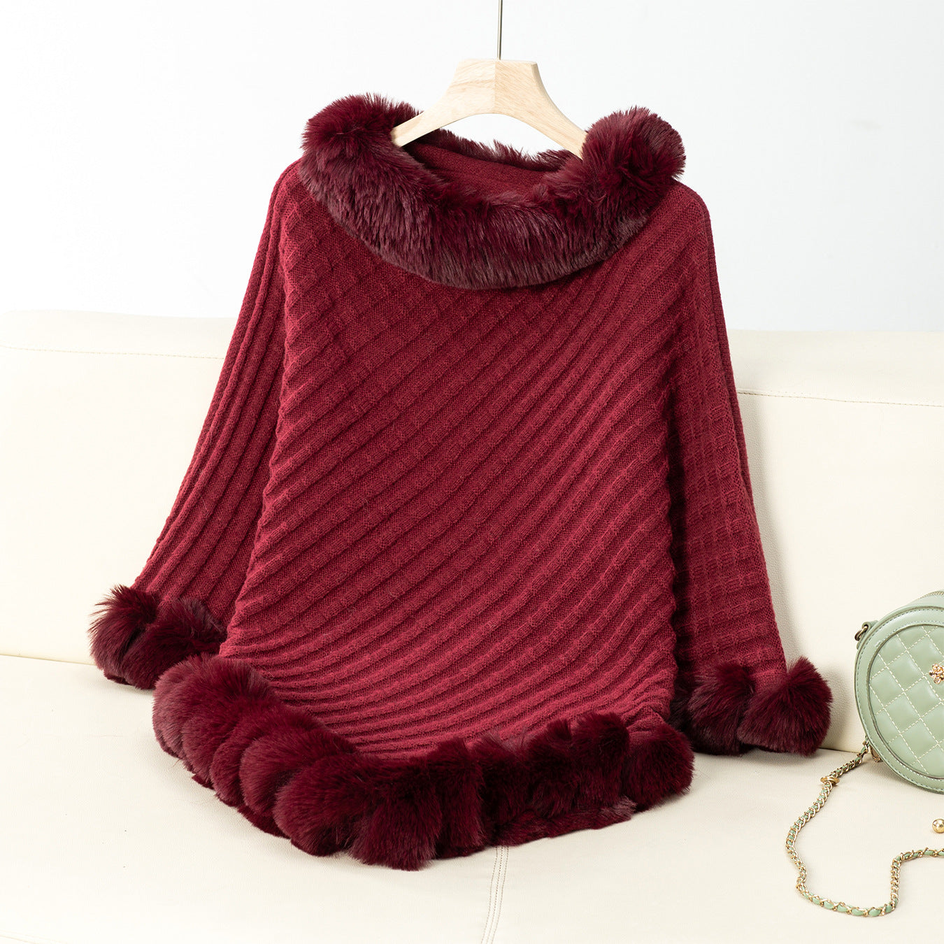 Damen kuschelige Strickdecke mit luxuriösem Kunstfellbesatz Clinbands