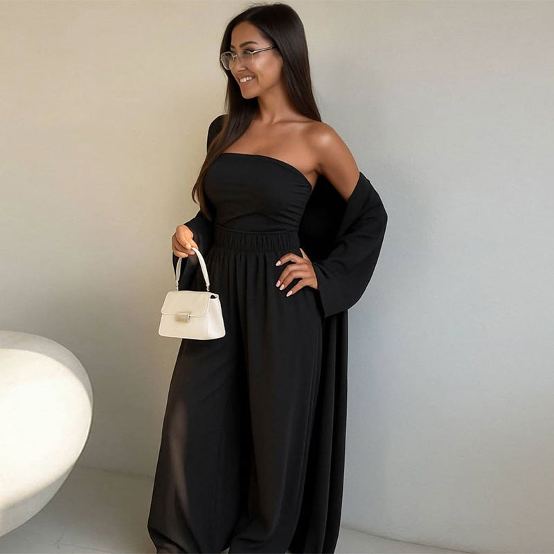 Damen elegantes 3-teiliges Set mit weitem Hosen und tailliertem Oberteil Clinbands