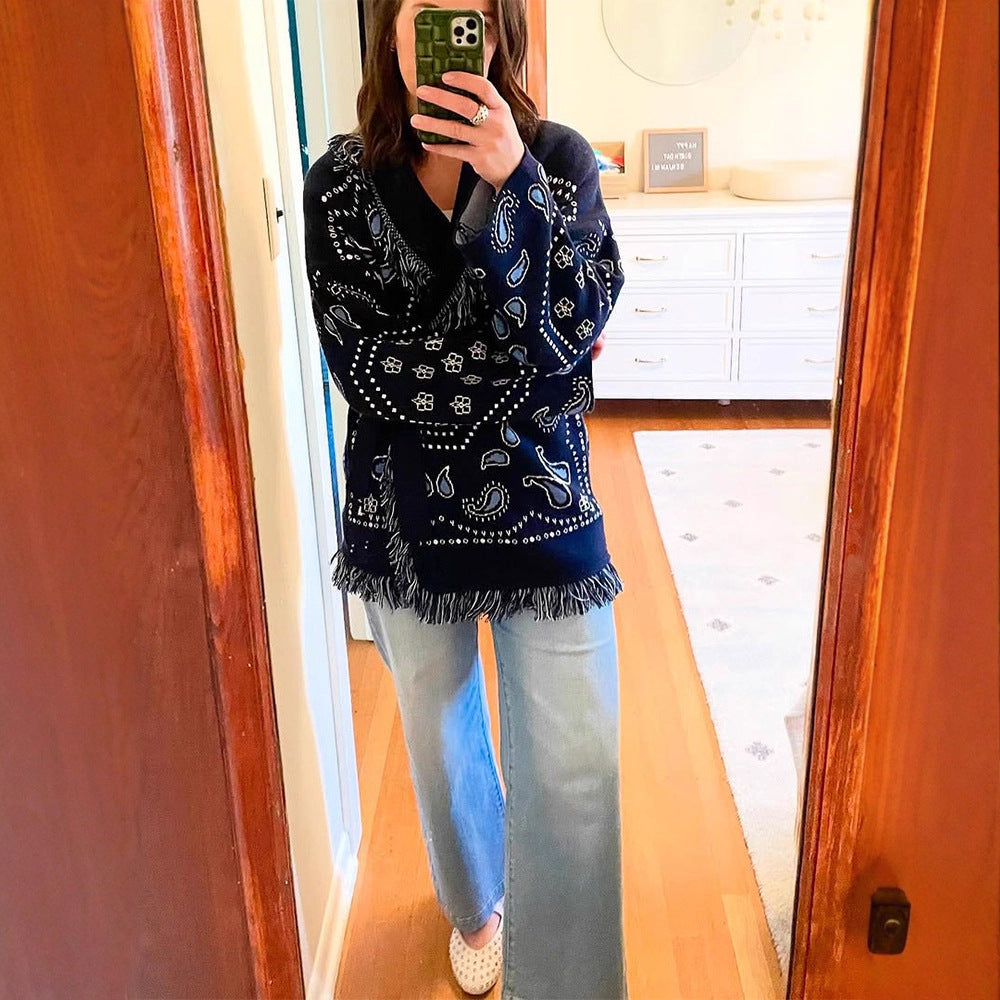 Damen Fransen Poncho mit Bandana-Muster Clinbands