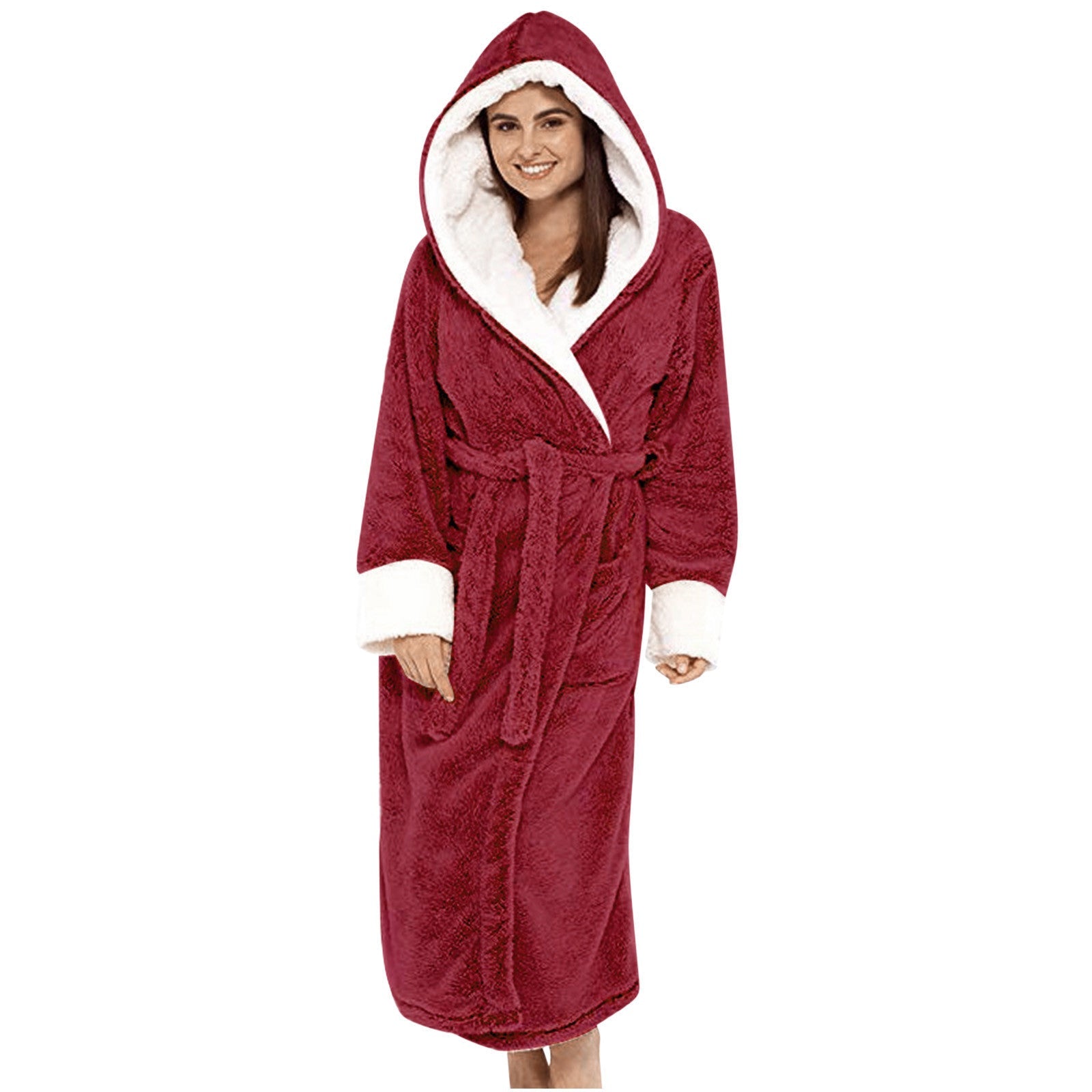 Damen Kuscheliger Fleece-Morgenmantel mit Kapuze und Gürtel Clinbands