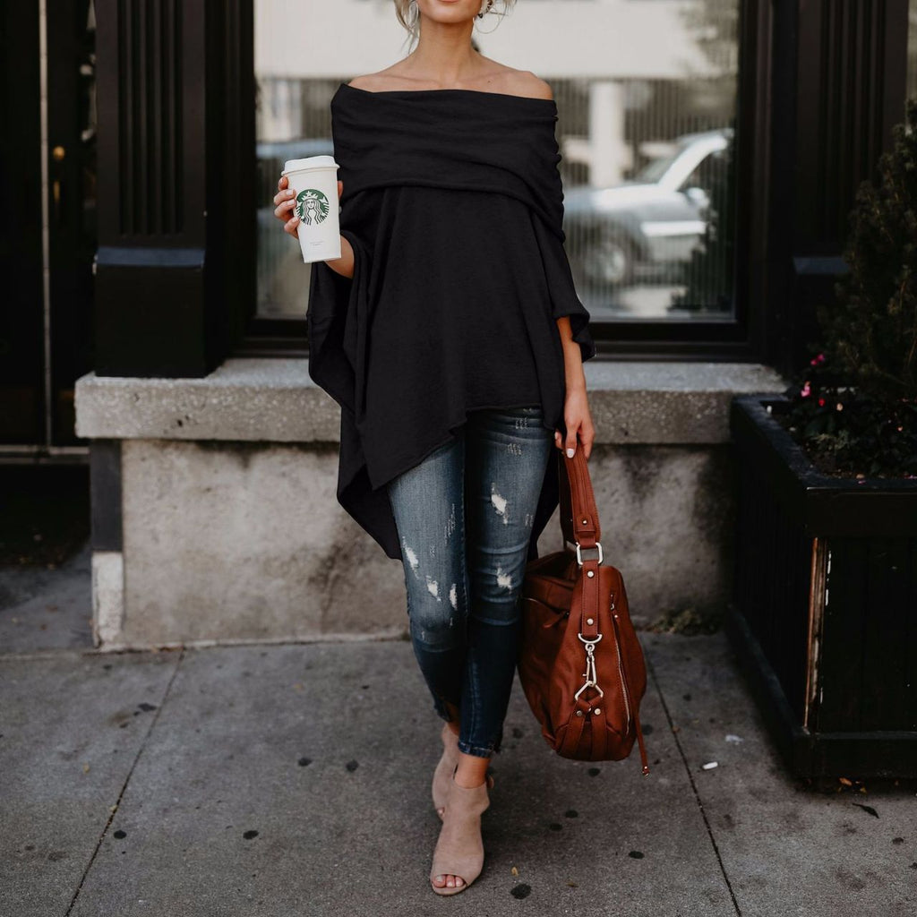 Damen lässiger Poncho mit asymmetrischem Saum Clinbands