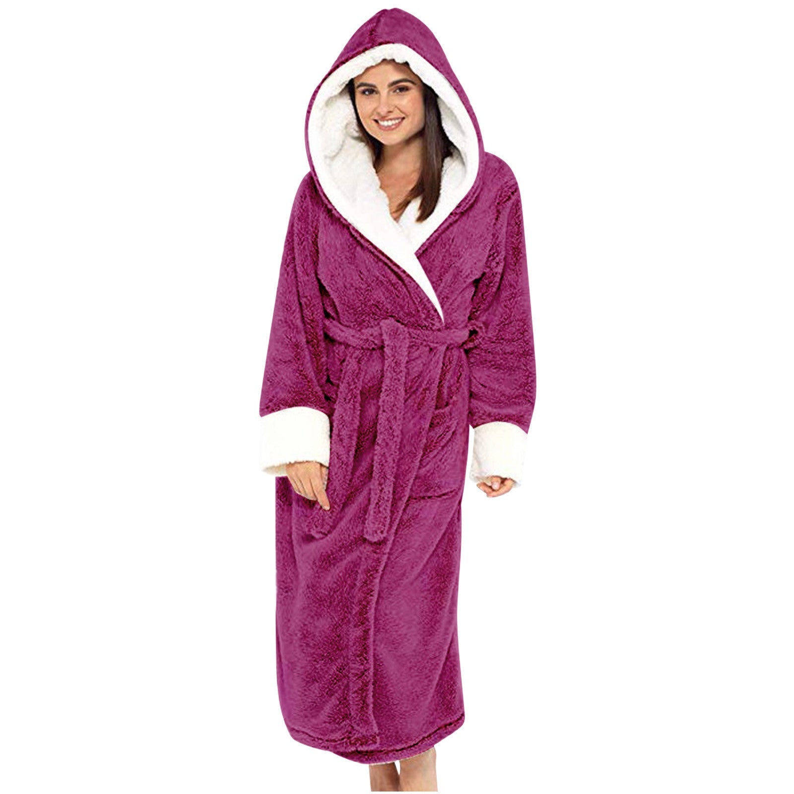 Damen Kuscheliger Fleece-Morgenmantel mit Kapuze und Gürtel Clinbands