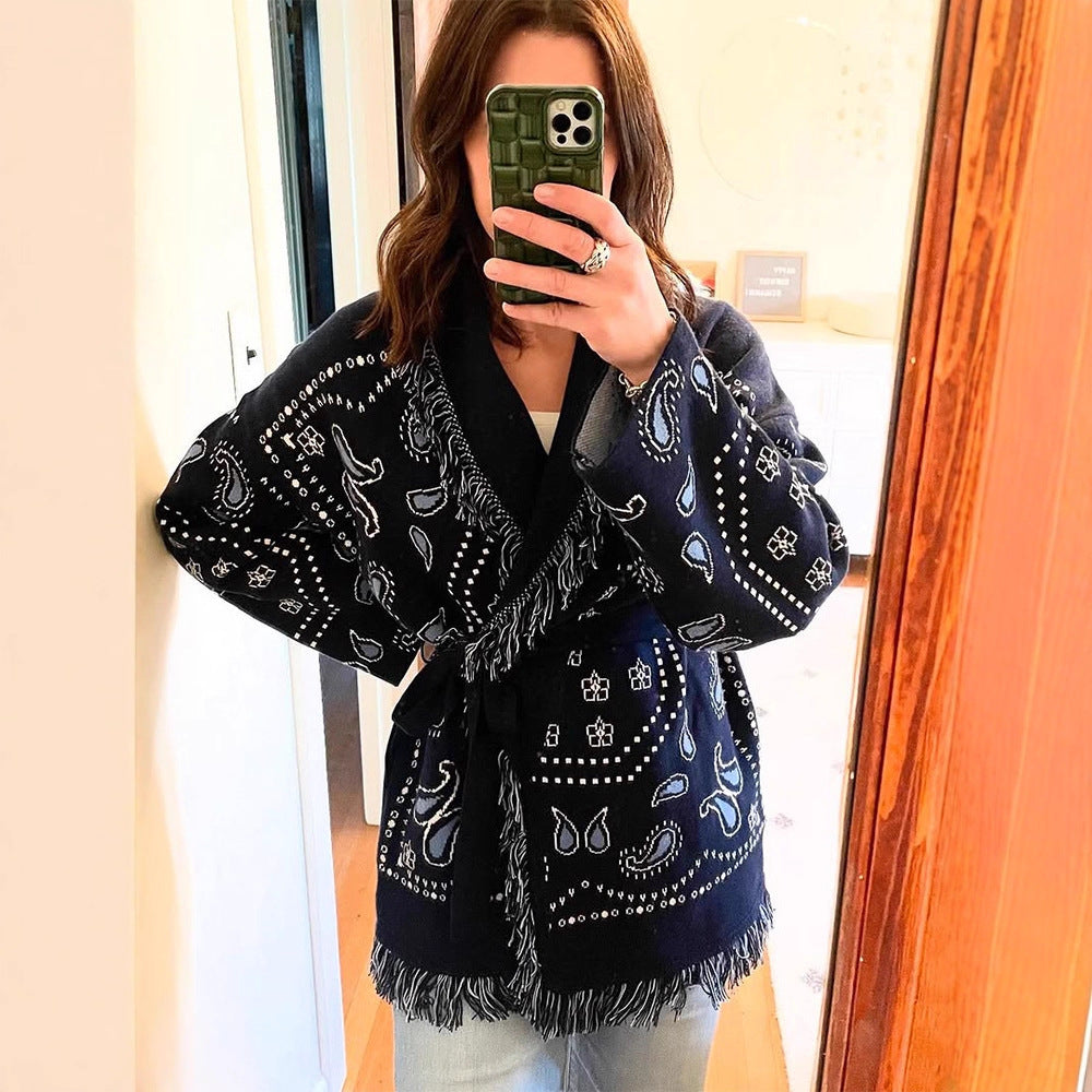 Damen Fransen Poncho mit Bandana-Muster Clinbands