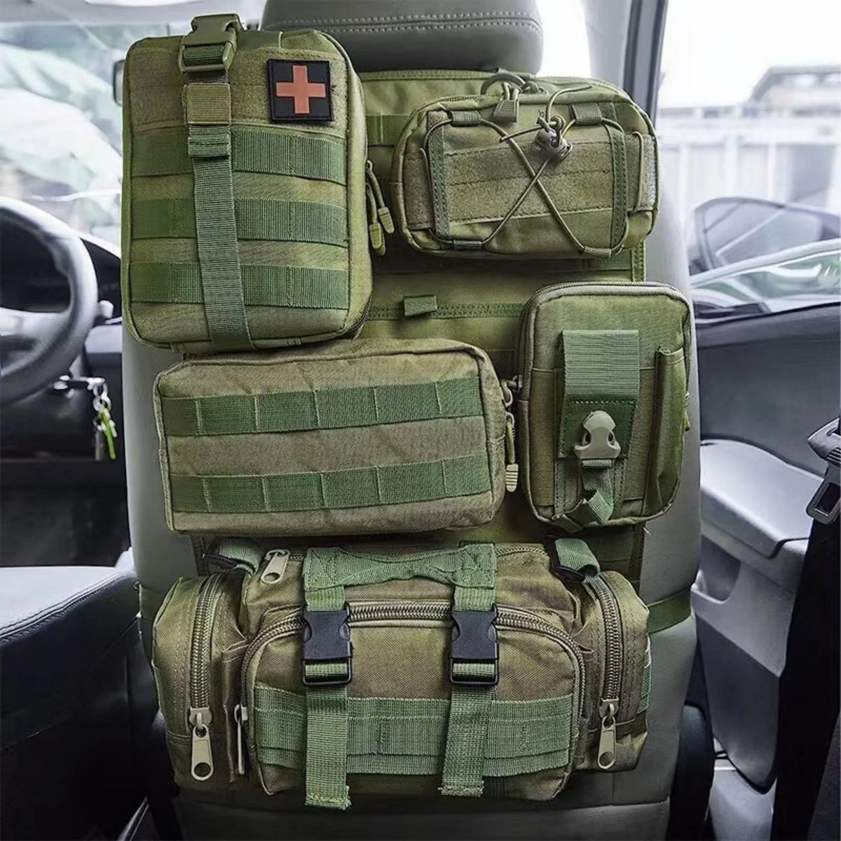 Tactical Rücksitz-MOLLE-Organizer mit 5 abnehmbaren MOLLE-Taschen
