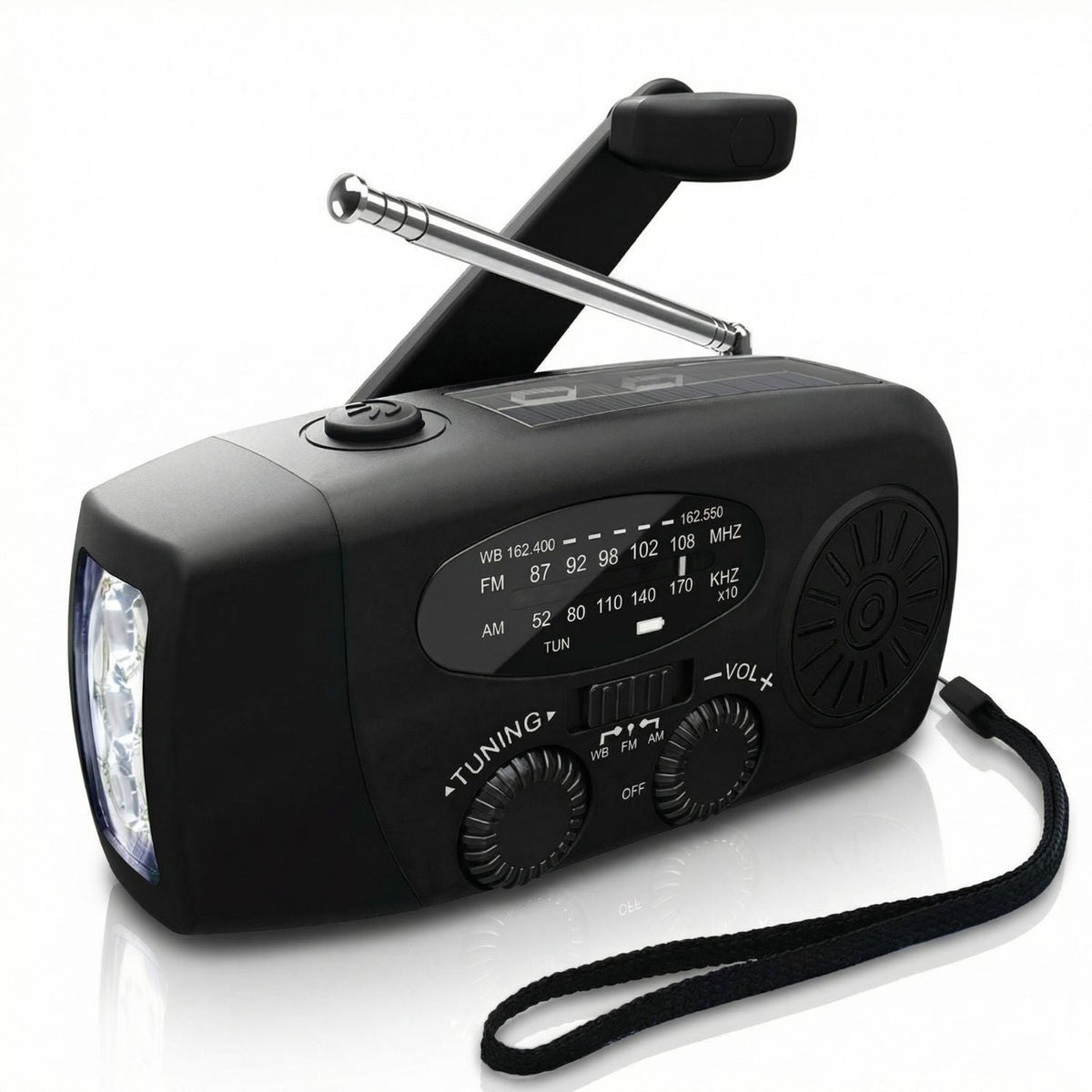 Notfall-Kurbelradio – Solar- und USB-wiederaufladbares Wetterradio mit Taschenlampe